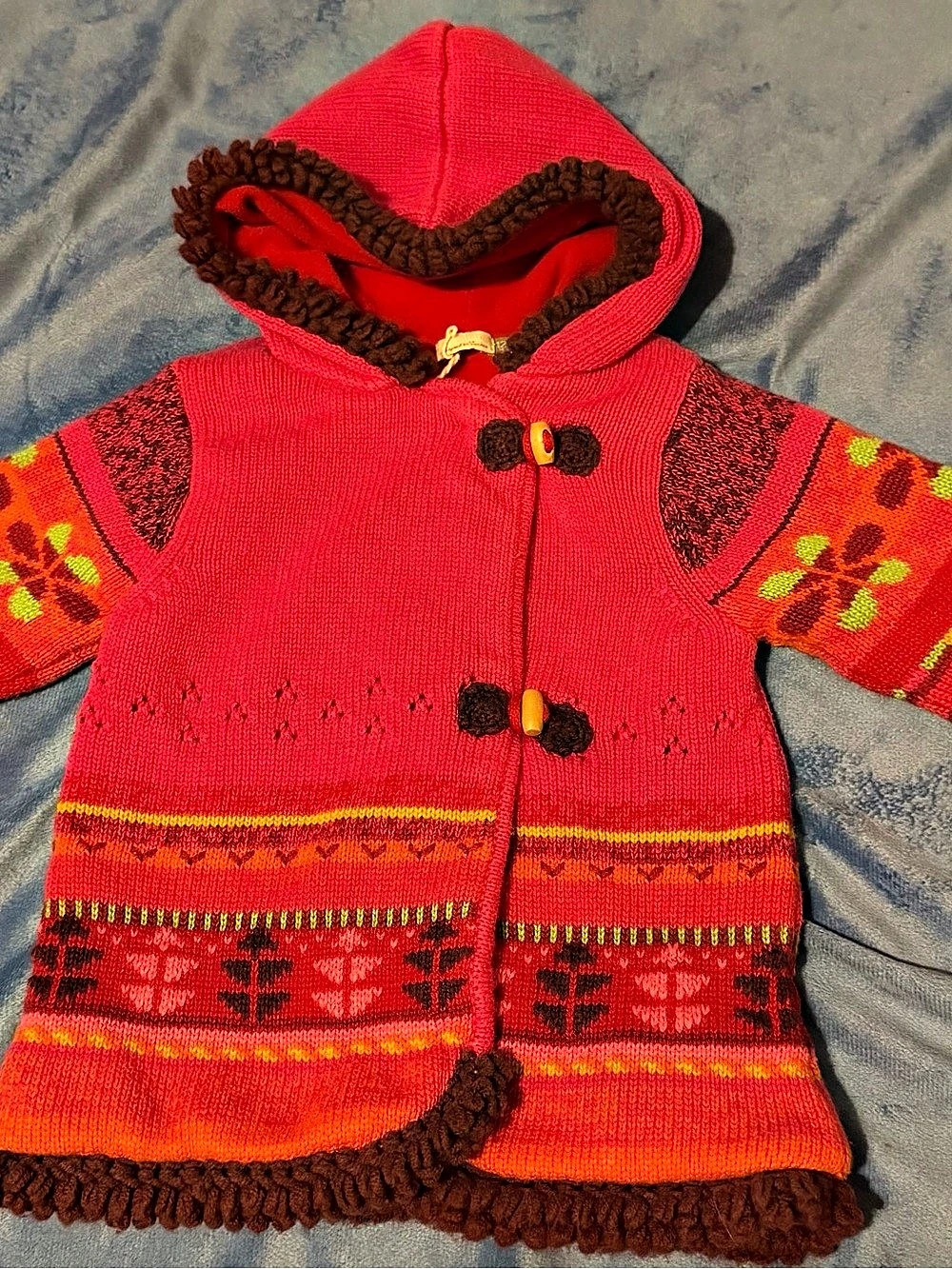 Catimini Kids Hooded Knit Jacket Pink & multicolor